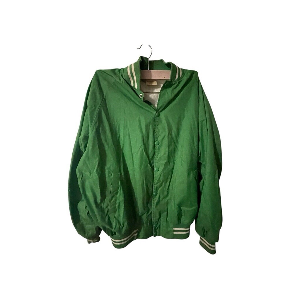 Vintage Auburn Sportswear Green Snap Button Nylon Bomber Jacket Pockets Sz XL